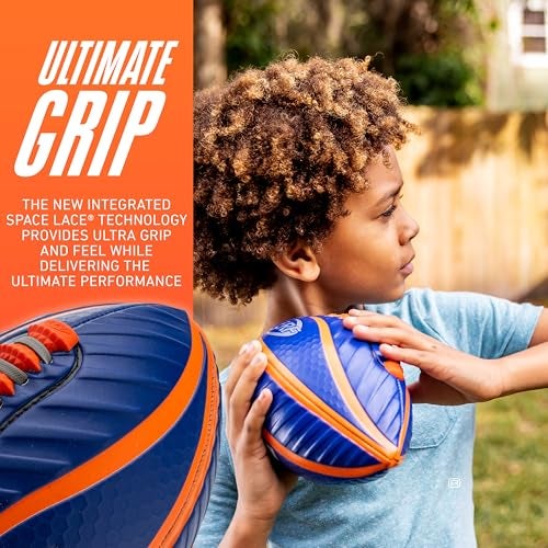 NERF Spiral Grip Mini Football - Patented Spacelace for Ultimate Spirals - Machine Stitched Construction - Pump Included,Blue/Orange, Mini 8.5" - Image 3