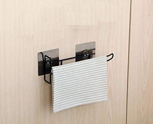Gopendra Self Adhesive Wall Mounted Multi Functional Kitchen Rack for Towel Holder, Tissue Paper Rack, Wine Glass Holder - 1pcs Color-Black (AV146 Towel&Wine) - Image 1