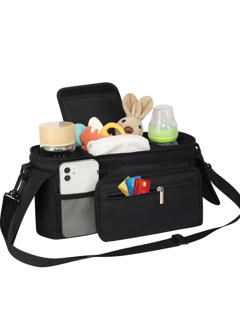 Universal Stroller Organizer with Insulated Cup Holder - Detachable Phone Bag  Shoulder Strap, Fits for Stroller Like Uppababy, Baby Jogger, Britax, BOB, Umbrella and Pet Stroller - Image 3