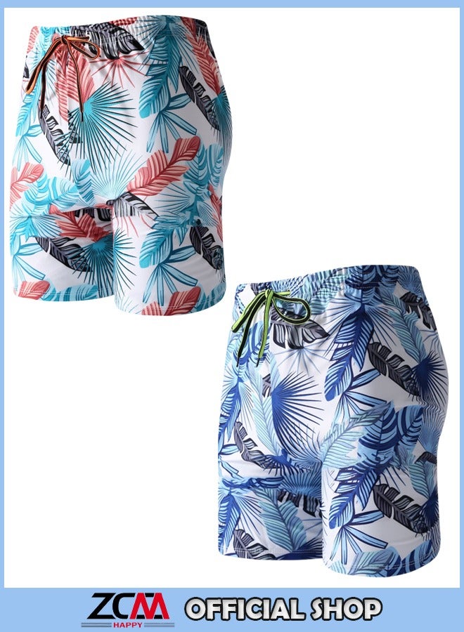 ZCM-HAPPY Set of 2 PCS Men's Beach Swimming Trunks - Loose Fit Swim Shorts for Hot Springs and Seaside Beach Shorts - Image 1