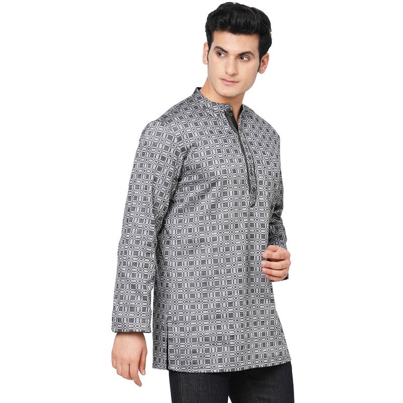 ARCHATTIRE Men’s Grey Cotton Checkered Kurta for Men - Image 5