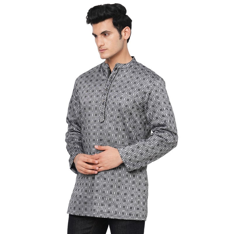 ARCHATTIRE Men’s Grey Cotton Checkered Kurta for Men - Image 4