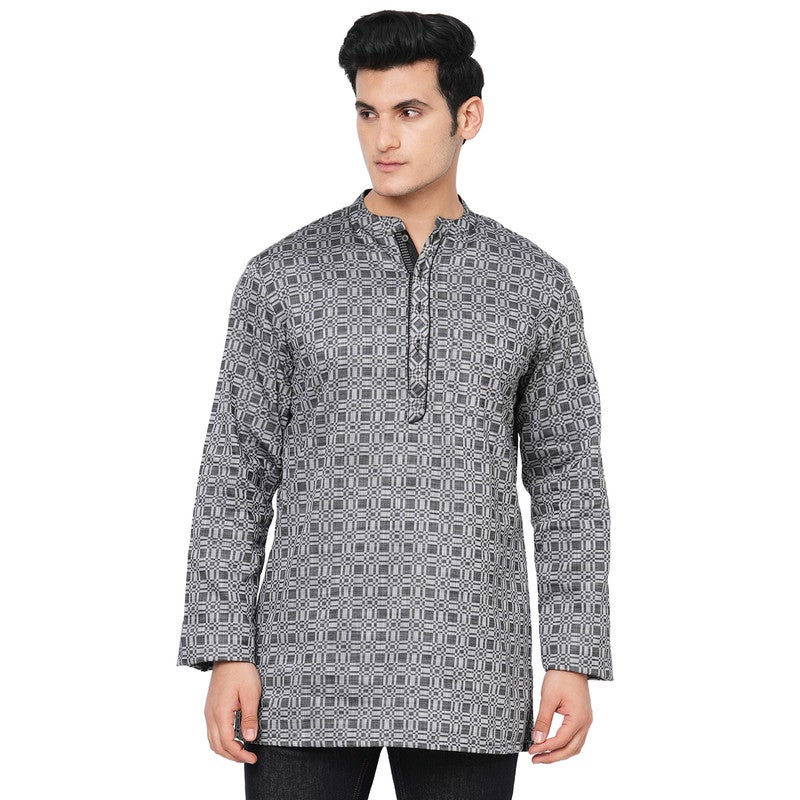 ARCHATTIRE Men’s Grey Cotton Checkered Kurta for Men - Image 1