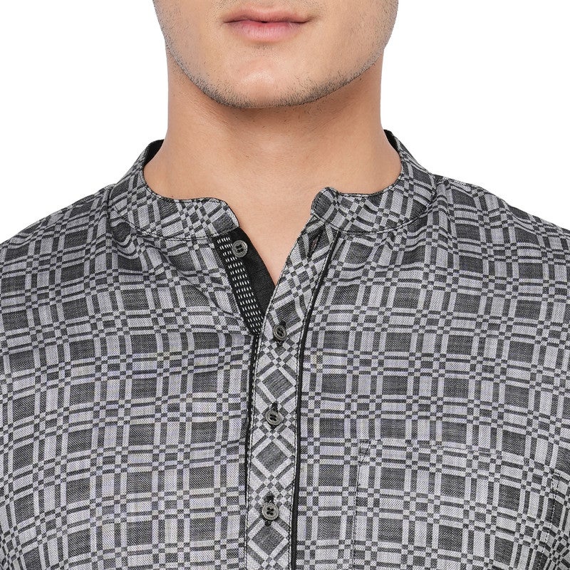 ARCHATTIRE Men’s Grey Cotton Checkered Kurta for Men - Image 2
