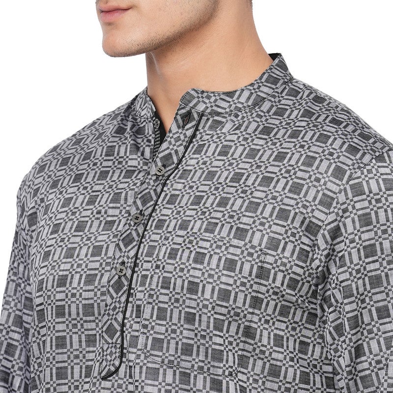 ARCHATTIRE Men’s Grey Cotton Checkered Kurta for Men - Image 3