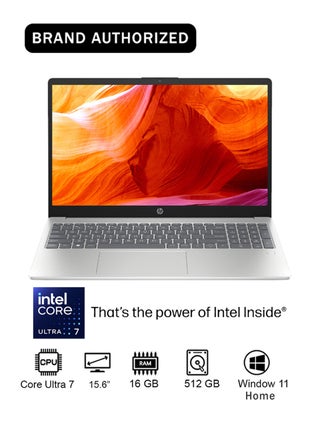 Laptop 15-fd1018ne, 15.6" FHD Display, Intel® Core™ Ultra 7, 16GB RAM, 512GB SSD, Intel® AI Boost (11 NPU TOPS), Windows 11 Home [B9FH6EA] English/Arabic Natural silver