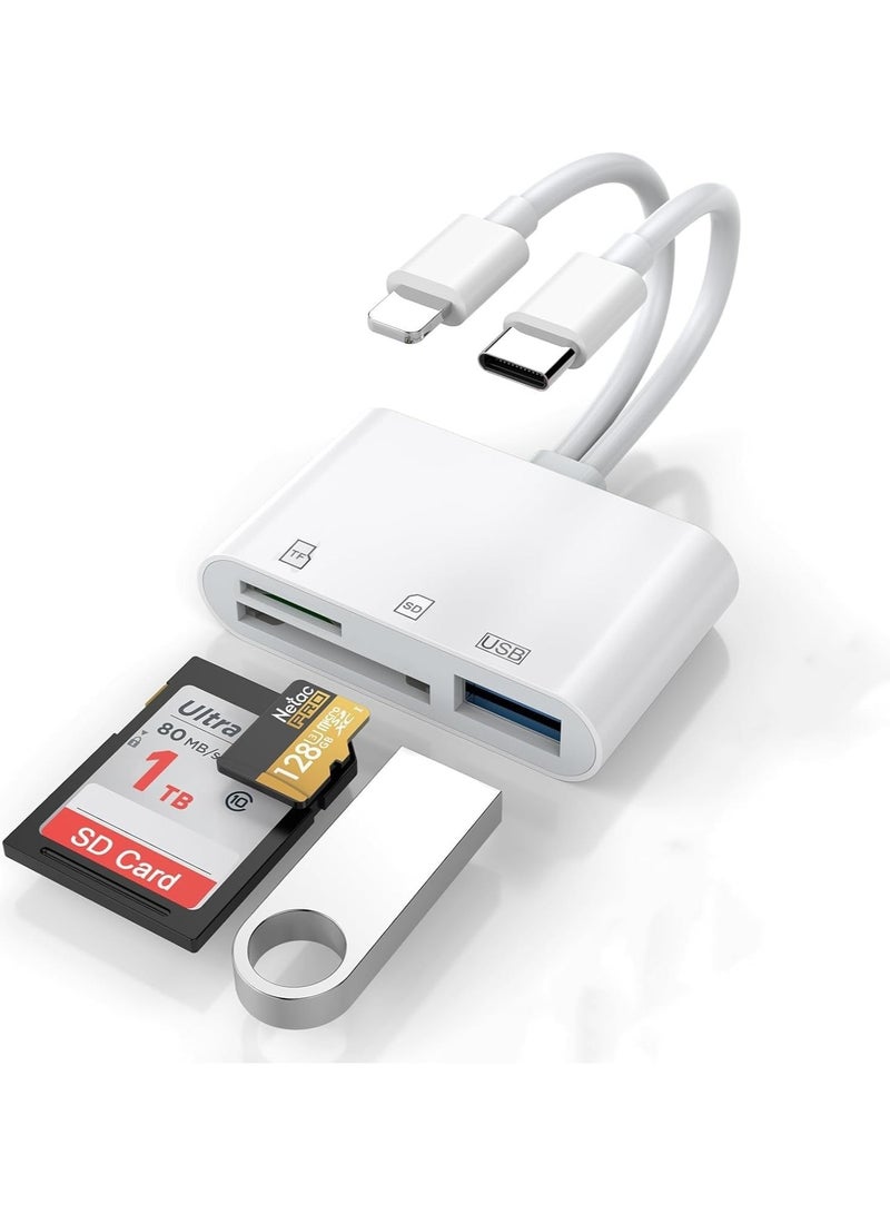 SD Card Reader&USB OTG Adapter for iPhone/iPad,Dual Lightning USB C Male to SD/TF Adapter with Micro SD/SD Card Slots,Supports SD/Micro SD/SDHC/SDXC (3 Card Slot&Lightning&USB C) - Image 1