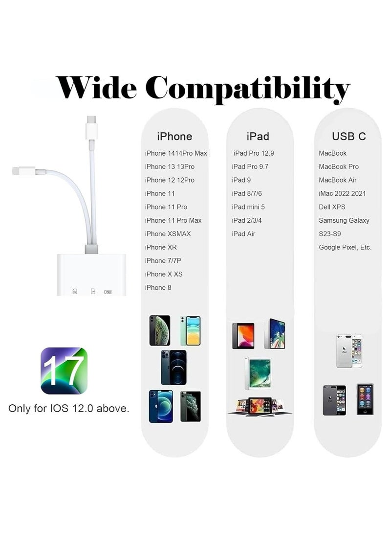 SD Card Reader&USB OTG Adapter for iPhone/iPad,Dual Lightning USB C Male to SD/TF Adapter with Micro SD/SD Card Slots,Supports SD/Micro SD/SDHC/SDXC (3 Card Slot&Lightning&USB C) - Image 5