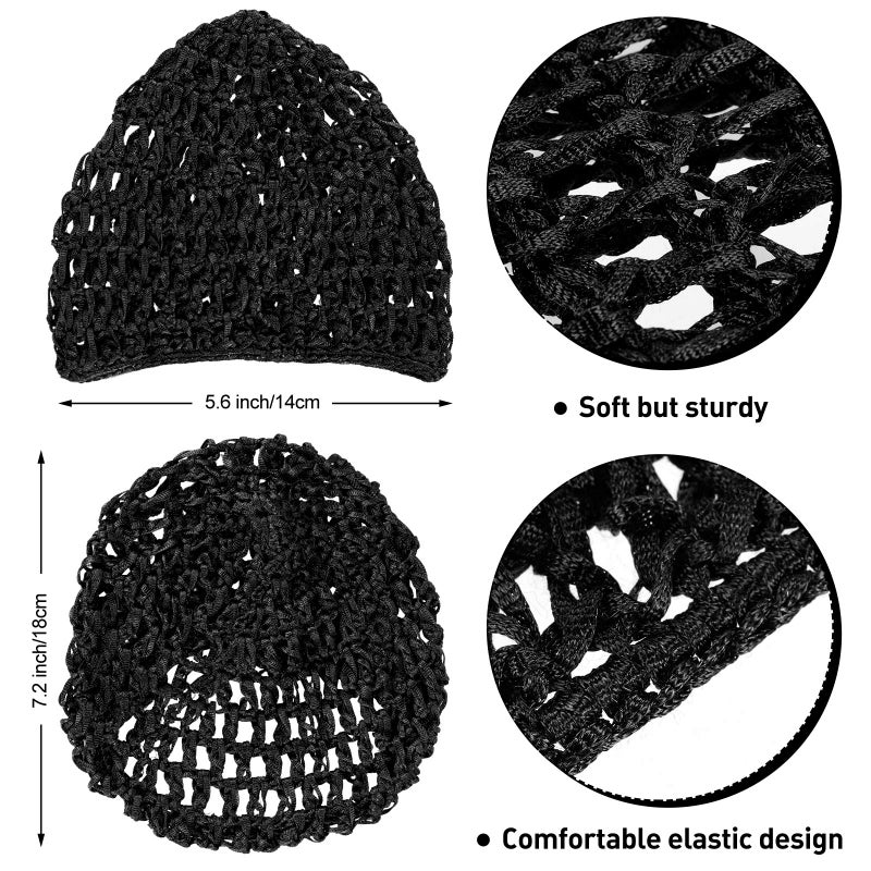 Geyoga 4 Pieces Mesh Crochet Hair Net Rayon Knit Snood Hat Thick Short Women Hairnet Snoods Cover Ornament for Sleeping (Black) - Image 3