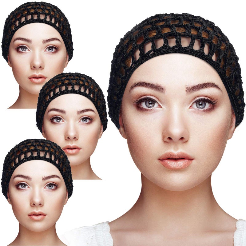 Geyoga 4 Pieces Mesh Crochet Hair Net Rayon Knit Snood Hat Thick Short Women Hairnet Snoods Cover Ornament for Sleeping (Black) - Image 1