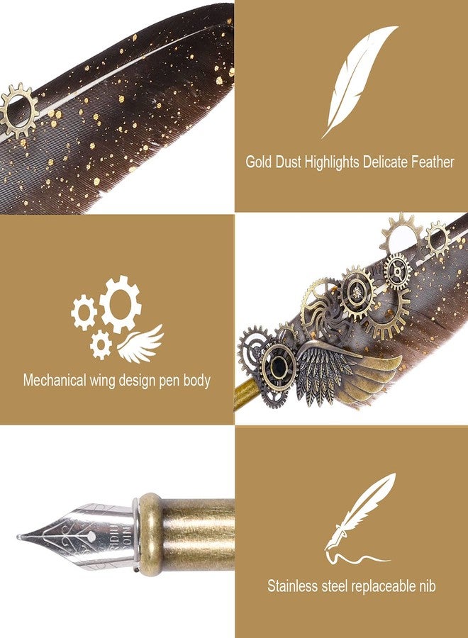 N.C NC Feather Quill Pen Set - Includes 5 Ink Bottles, 6 Nibs, Mechanical Quill Pen for Calligraphy, Writing Letters, Signing, Invitations Etc (Grey) - Image 3