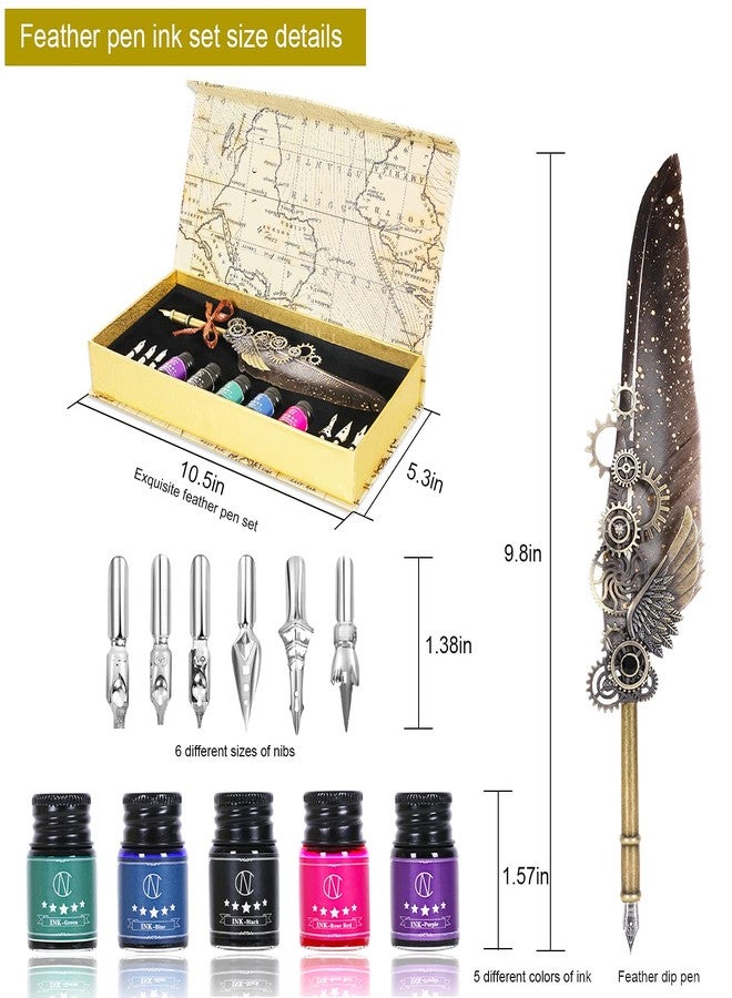 N.C NC Feather Quill Pen Set - Includes 5 Ink Bottles, 6 Nibs, Mechanical Quill Pen for Calligraphy, Writing Letters, Signing, Invitations Etc (Grey) - Image 2