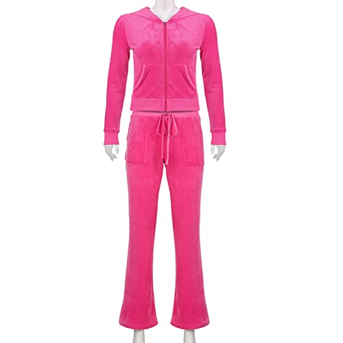 HBER Women's 2 Piece Velour Tracksuit Set Heart Print Long Sleeve Zipper Hoodie Cropped Jacket and Sweatpants Y2K Sweatsuit Set (B-Pink, Small) - Image 2