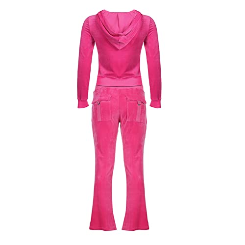 HBER Women's 2 Piece Velour Tracksuit Set Heart Print Long Sleeve Zipper Hoodie Cropped Jacket and Sweatpants Y2K Sweatsuit Set (B-Pink, Small) - Image 3