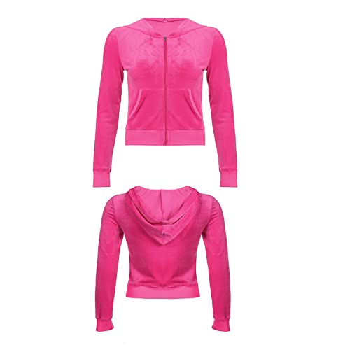 HBER Women's 2 Piece Velour Tracksuit Set Heart Print Long Sleeve Zipper Hoodie Cropped Jacket and Sweatpants Y2K Sweatsuit Set (B-Pink, Small) - Image 4