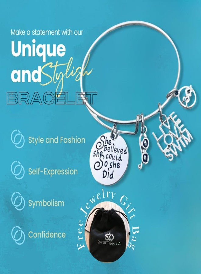 إنفينيتي كوليكشن مجموعة إنفينيتي لهدايا السباحين، سوار سباحة - سوار مزين بتعليقة سباحة - مجوهرات "آمنت بقدرتها" - هدية للسباحين، مدرب سباحة - Image 3