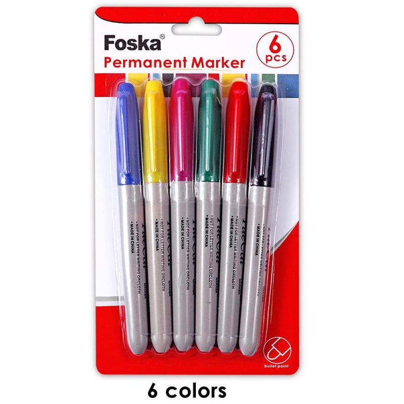 Foska Round Tip Permanent Marker Pens in Assorted Colors 6mm - 6 Pack - Image 5