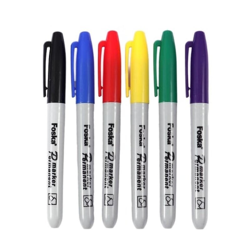 Foska Round Tip Permanent Marker Pens in Assorted Colors 6mm - 6 Pack - Image 1
