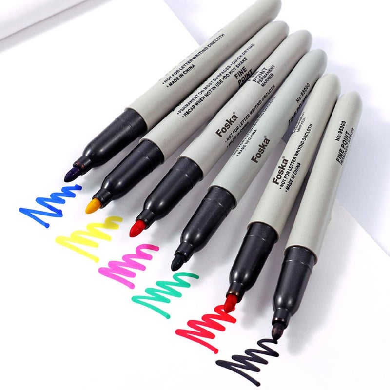 Foska Round Tip Permanent Marker Pens in Assorted Colors 6mm - 6 Pack - Image 2
