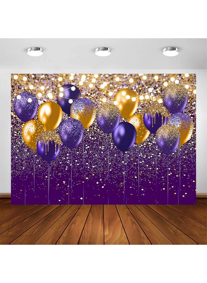 Avezano Purple And Gold Glitter Backdrop For Birthday Wedding Prom Graduation Photography Background Glitter Gold Purple Balloon Party Decorations Photoshoot Photobooth (7X5Ft Purple And Gold)  - Image 1