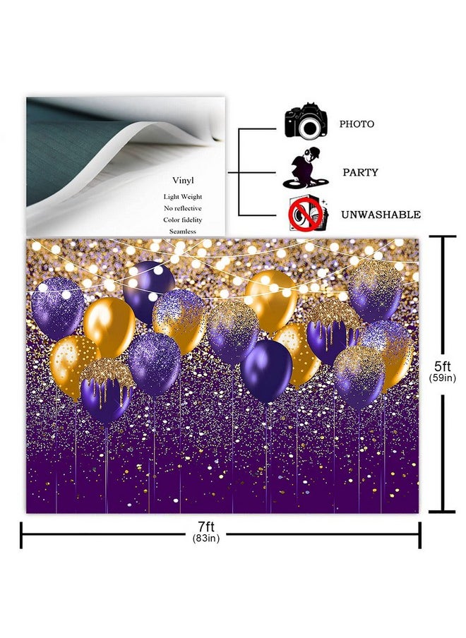 Avezano Purple And Gold Glitter Backdrop For Birthday Wedding Prom Graduation Photography Background Glitter Gold Purple Balloon Party Decorations Photoshoot Photobooth (7X5Ft Purple And Gold)  - Image 3