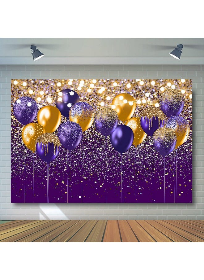 Avezano Purple And Gold Glitter Backdrop For Birthday Wedding Prom Graduation Photography Background Glitter Gold Purple Balloon Party Decorations Photoshoot Photobooth (7X5Ft Purple And Gold)  - Image 5