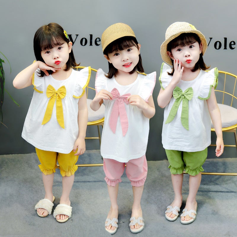 Stylish Internet Celebrity Lotus Leaf Sleeve Short Sleeve Children's Clothing Girls' Summer Suit Summer Cool Summer Loose Fashionable Thin - Image 2