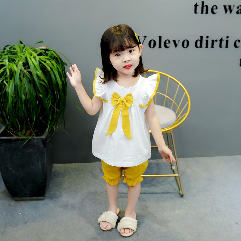 Stylish Internet Celebrity Lotus Leaf Sleeve Short Sleeve Children's Clothing Girls' Summer Suit Summer Cool Summer Loose Fashionable Thin - Image 1