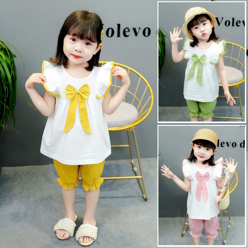 Stylish Internet Celebrity Lotus Leaf Sleeve Short Sleeve Children's Clothing Girls' Summer Suit Summer Cool Summer Loose Fashionable Thin - Image 4