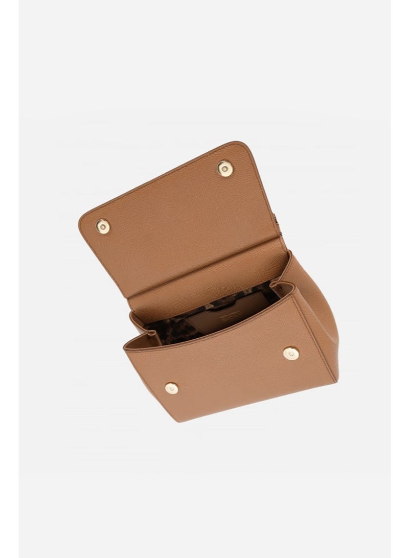 D&G Dolce&Gabbana Sicily East West Smooth Leather Top Handbag, Women's Handbag, Women's Shoulder Bag, Women's Crossbody Bag, Women's Travel Bag, Brown Plain weave - Image 4