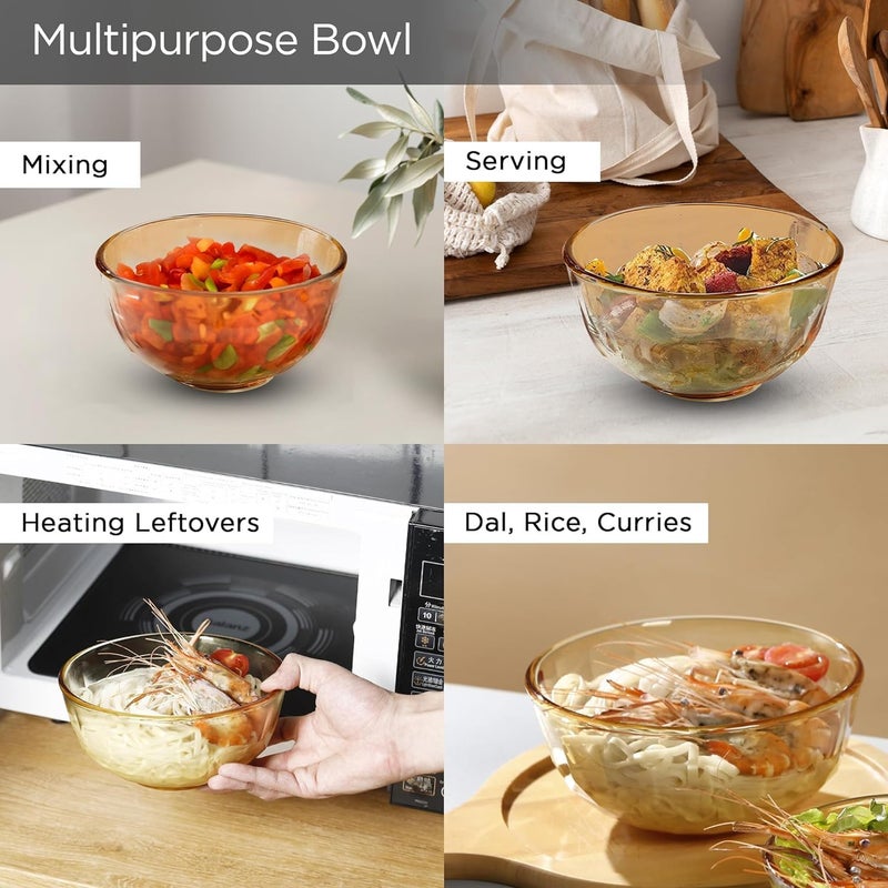 Homestic Homestic Set of 4 Borosilicate Glass Bowls 420 ml Each Microwave Safe Scratch Resistant Serving Mixing Bowls for Kitchen Round Transparent Yellow  - Image 4
