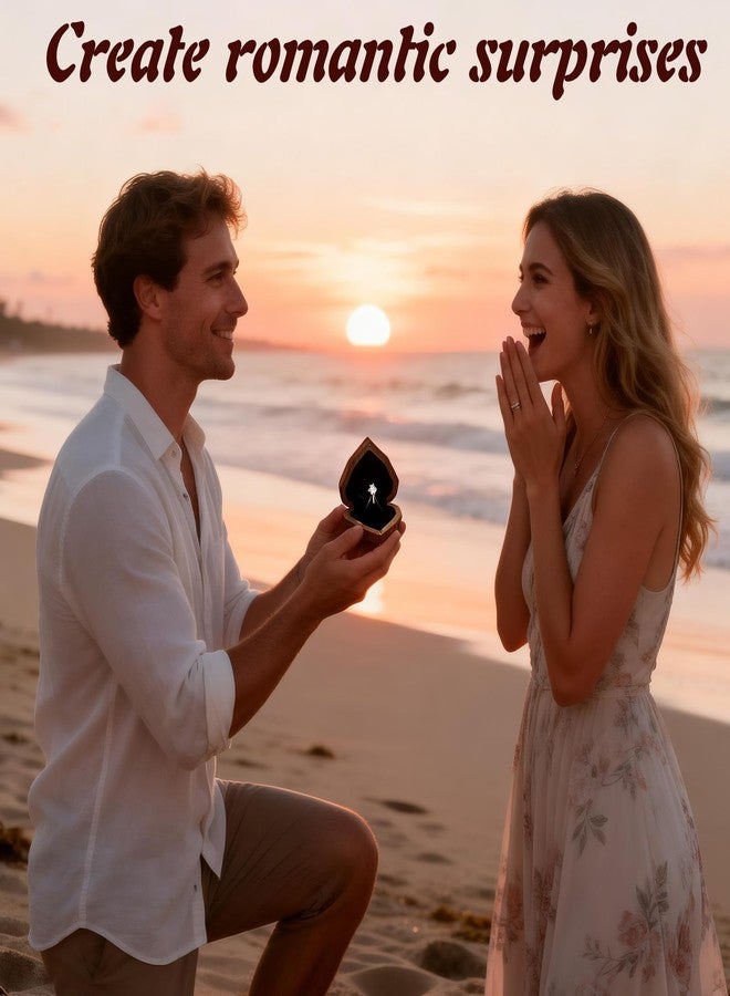 Yookin علبة خاتم خطوبة من خشب اليوكين، علبة خاتم دوارة لحفل الزفاف، علبة هدايا مجوهرات (خشب الجوز الأسود، شكل قلب) - Image 4