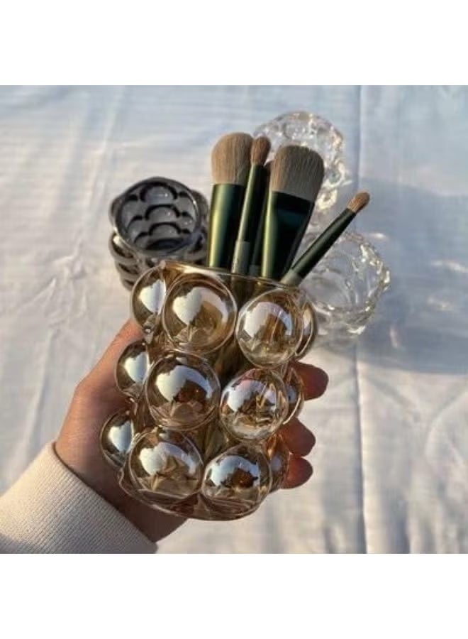 منظم فرش مكياج بغطاء - حامل فرش تجميل مقاوم للغبار، تصميم دوار لسهولة الوصول، تخزين أنيق لطاولة الزينة أو الخزانة أو سطح الحمام - Image 3