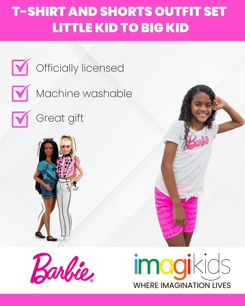 Barbie Big Girls Graphic T-Shirt and Shorts Outfit Set Pink/White 10-12 - Image 2