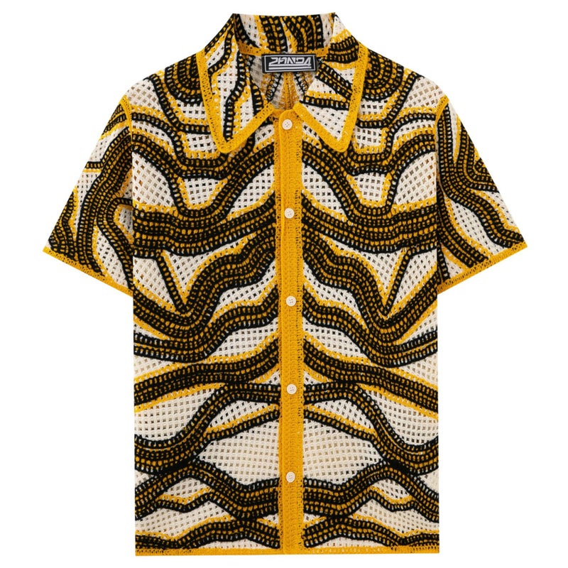 Men's Summer Cut-Out Wave Knit Polo Shirt - Image 2