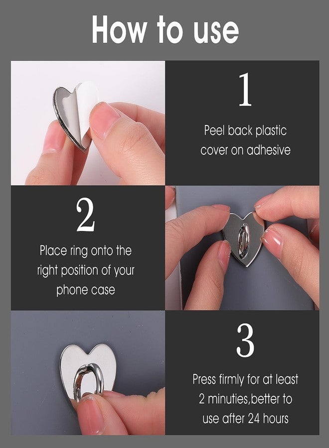 Grevosea 12-Piece Phone Charm Hooks & Keychains - Adhesive Metal Finger Grips & Loops - Heart Holders for DIY Phone Case & Tablet Accessories - Silver - Image 3