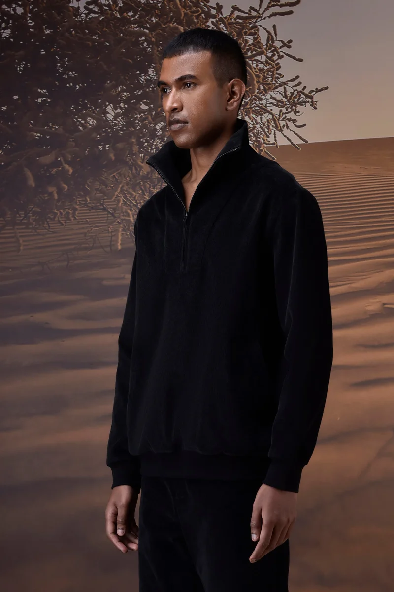 Genes Lecoanet Hemant Black Corduroy Half-Zip Sweatshirt
