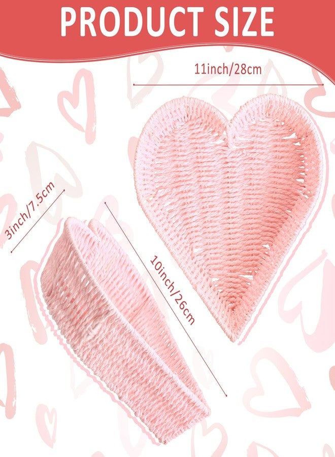 Layhit 4 Pcs Heart Baskets Woven Basket Pink Serving Platters Serving Trays Fruit Vegetables Bread Basket Heart Table Decorations Gift for Wedding Bridal Shower Birthday Baby Shower Slumber Sleepover Party - Image 2