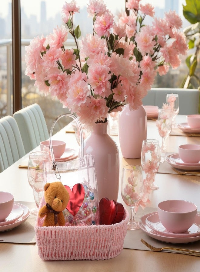 Layhit 4 Pcs Heart Baskets Woven Basket Pink Serving Platters Serving Trays Fruit Vegetables Bread Basket Heart Table Decorations Gift for Wedding Bridal Shower Birthday Baby Shower Slumber Sleepover Party - Image 4