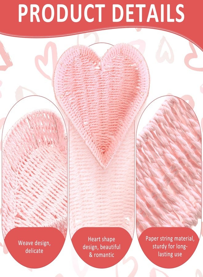 Layhit 4 Pcs Heart Baskets Woven Basket Pink Serving Platters Serving Trays Fruit Vegetables Bread Basket Heart Table Decorations Gift for Wedding Bridal Shower Birthday Baby Shower Slumber Sleepover Party - Image 3