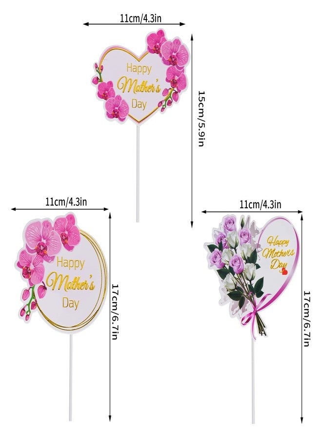 SUMERSHA 12 Pieces Happy Mother's Day Cake Toppers Flower Cupcake Topper for Mother's Day Birthday Cake Decoration Party Supplies, 3 Styles - Image 2