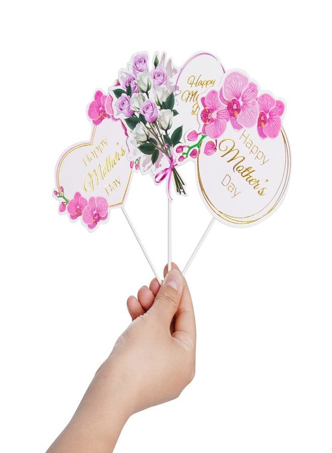 SUMERSHA 12 Pieces Happy Mother's Day Cake Toppers Flower Cupcake Topper for Mother's Day Birthday Cake Decoration Party Supplies, 3 Styles - Image 3