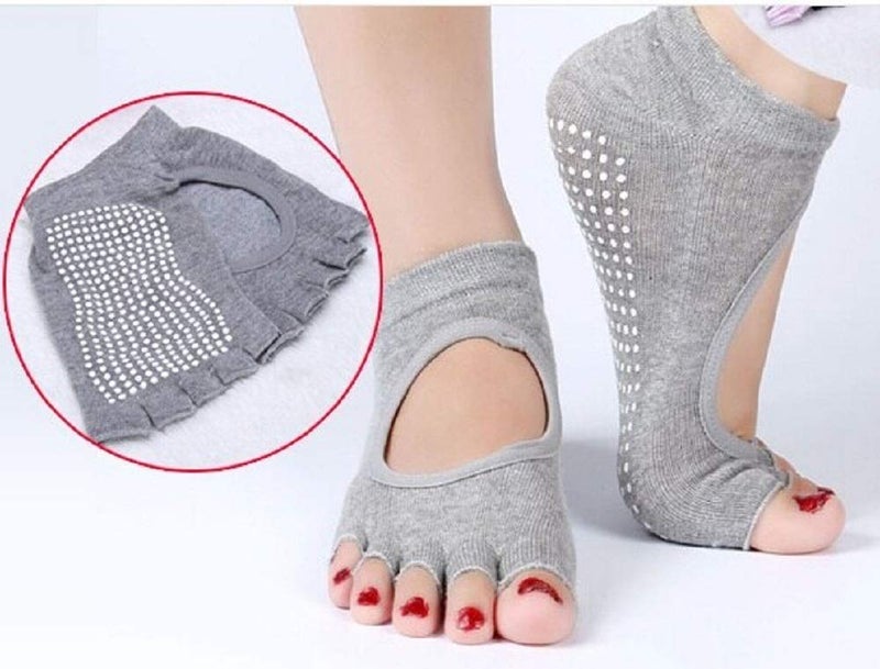 Digital Shoppy Women's Anti-Slip Massage Foot Care Tool Yoga Health Gel Orthopedic Socks (Grey; Medium) -1 Pair - Image 2