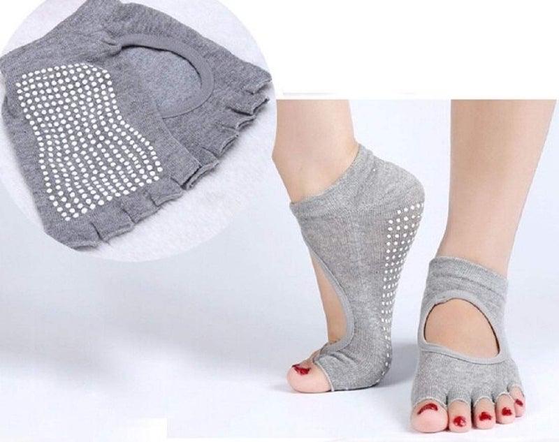 Digital Shoppy Women's Anti-Slip Massage Foot Care Tool Yoga Health Gel Orthopedic Socks (Grey; Medium) -1 Pair - Image 4