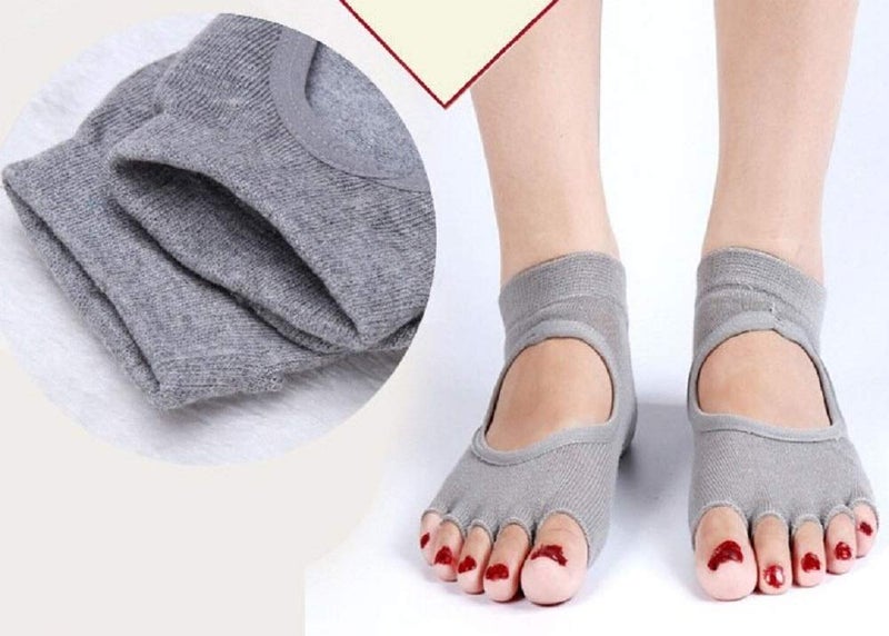 Digital Shoppy Women's Anti-Slip Massage Foot Care Tool Yoga Health Gel Orthopedic Socks (Grey; Medium) -1 Pair - Image 3