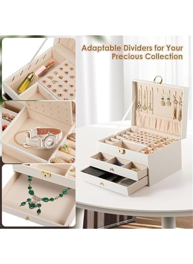 TRASSLE 3Layer Jewelry Box, Jewelry Holder Organizer with Jewelry Organizer Drawer, Large Jewelry Boxes & Organizer with Velvet Earring Organizer, Lockable Jewelry Holder, Gifts for Women&Girls  - Image 3