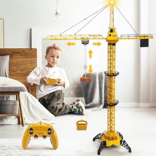 Mini Tudou 6 Channel Infinite Rotation Remote Control Tower Crane Toy 504 inch 24GHz RC Construction Toy Lift Model with Tower Light  Sound for Boys - Image 1