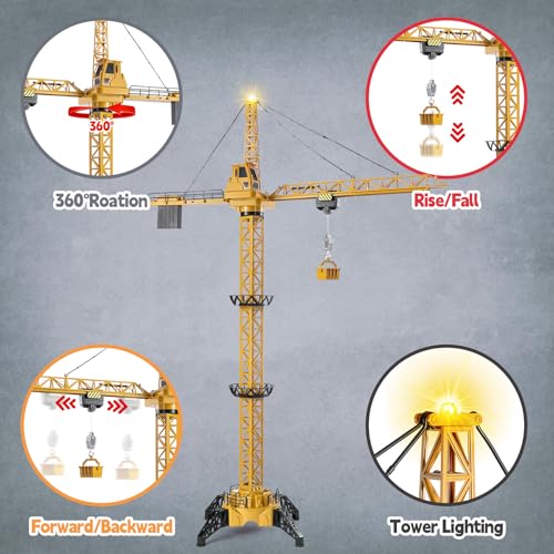 Mini Tudou 6 Channel Infinite Rotation Remote Control Tower Crane Toy 504 inch 24GHz RC Construction Toy Lift Model with Tower Light  Sound for Boys - Image 5