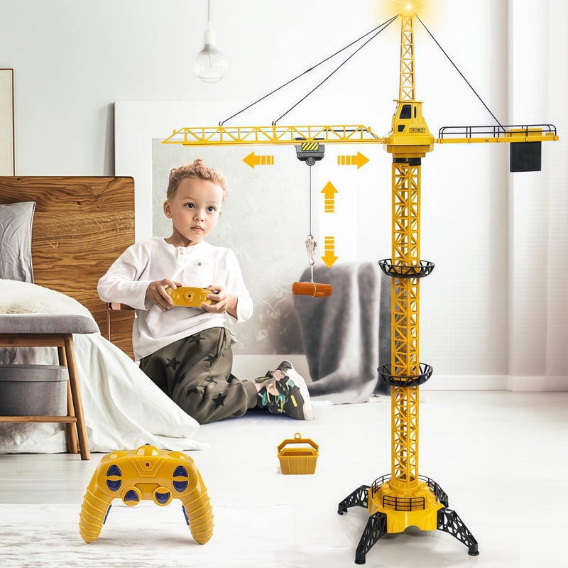 Mini Tudou 6 Channel Infinite Rotation Remote Control Tower Crane Toy 504 inch 24GHz RC Construction Toy Lift Model with Tower Light  Sound for Boys - Image 2