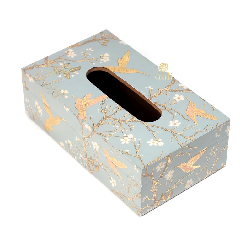 DULI صندوق مناديل مزخرف يدويًا من DULI للطاولة في MDF (23x14x8 سم) حوامل مناديل ورقية لطاولة الطعام صندوق مناديل فاخرة لمكتب العمل (TissueBox-SilverBirds) - Image 5